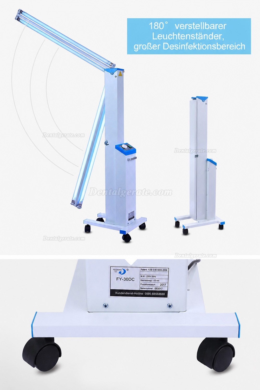 FY&reg; 30DC Mobile tragbare medizinische UV + Ozondesinfektion Auto UV-Lampe Sterilisatorwagen Philips UV-Lampen R&ouml;hre 30W